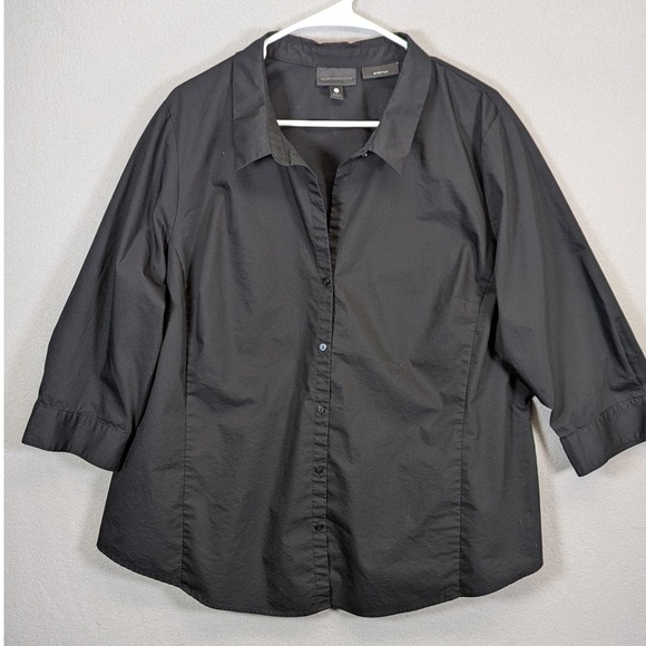 Worthington Tops - Worthington Womens 2X Black Stretch Button Down 3/4 Sleeve Shirt 72613-3